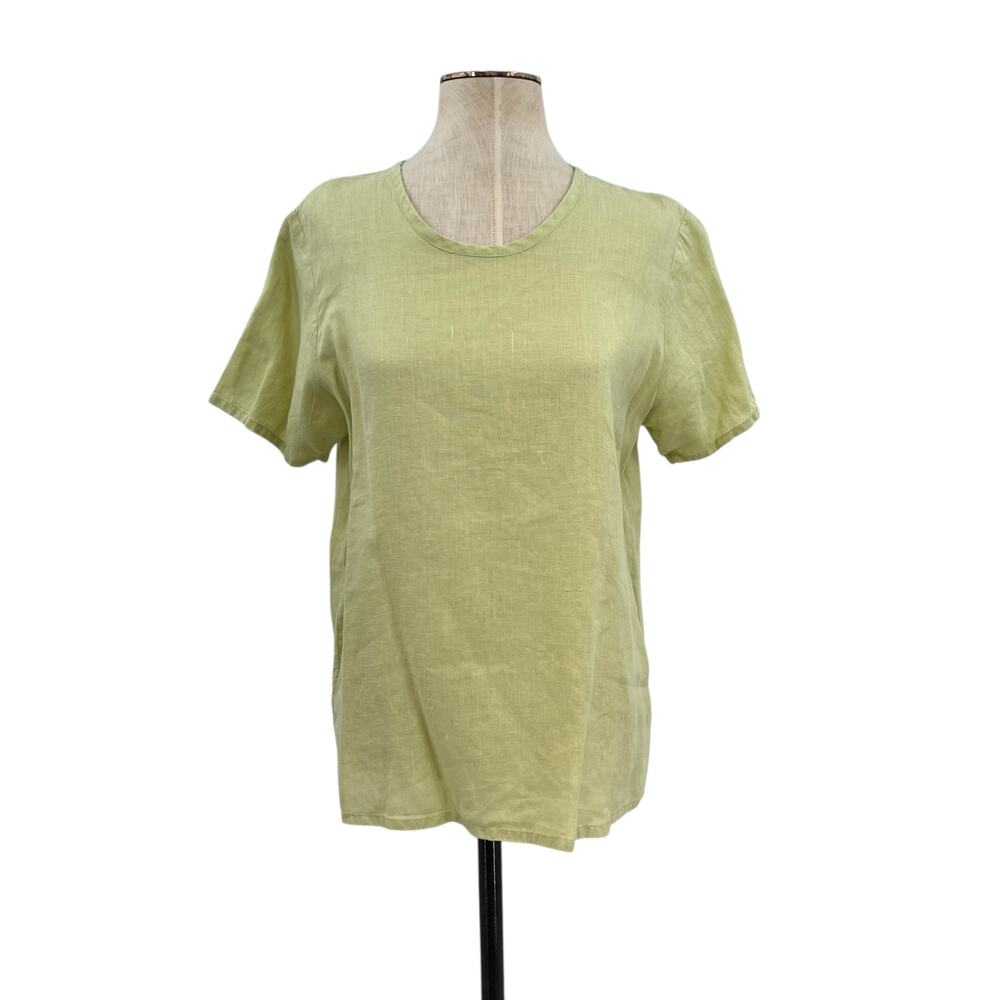Flax Top Short Sleeve Blouse T-Shirt Linen Lime Green Size XS‎